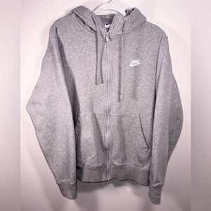 Nike Women Light Gray Fleece Zip-Up Hoodie with White Logo Swoosh Size Large